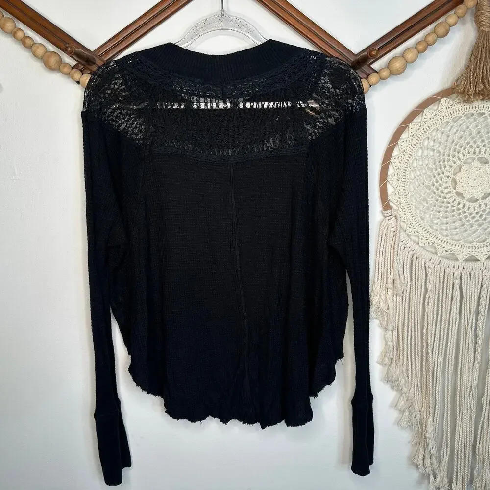 Free People Black Spring Valley Long Sleeve Top